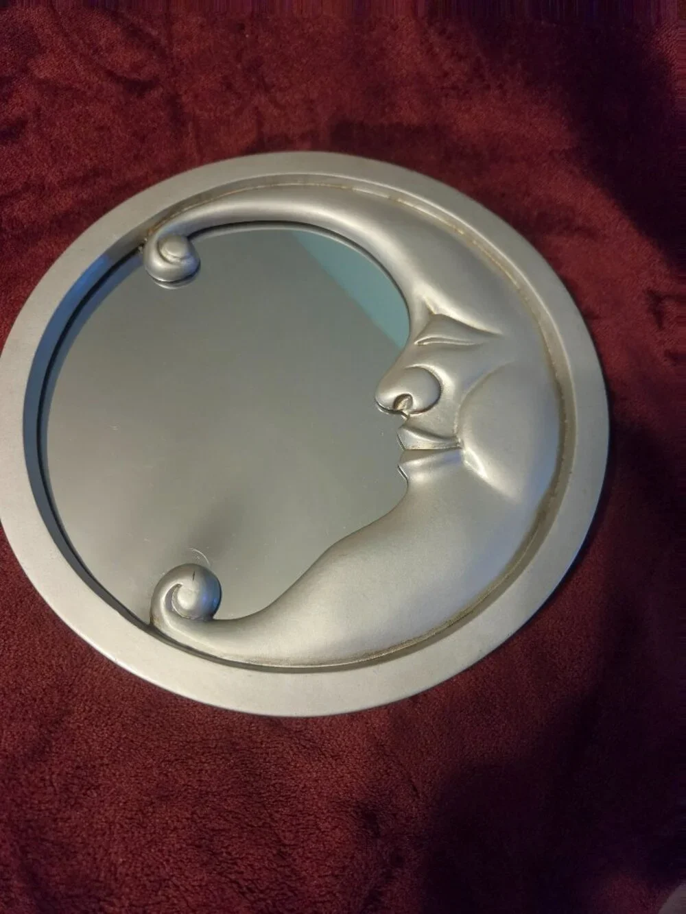 vintage silver crescent moon face mirror 90s